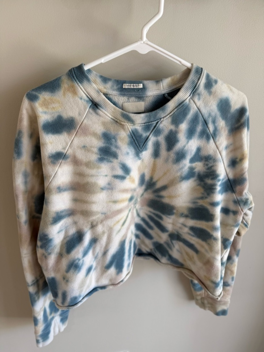 Mother The Loafer Crop Fray Sweatshirt - Blue/Grey Tie-dye - Size Medium